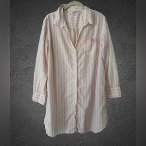 Victoria’s Secret Woven Cotton Sleep Button Down Shirt Dress Gown size Large